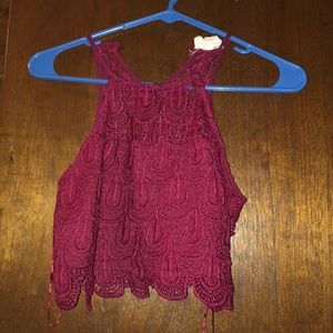 burguandy lace crop top